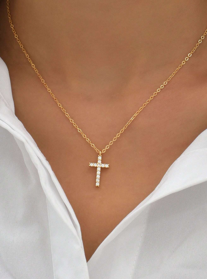 Cubic Zirconia Cross Charm Necklace Jewelry