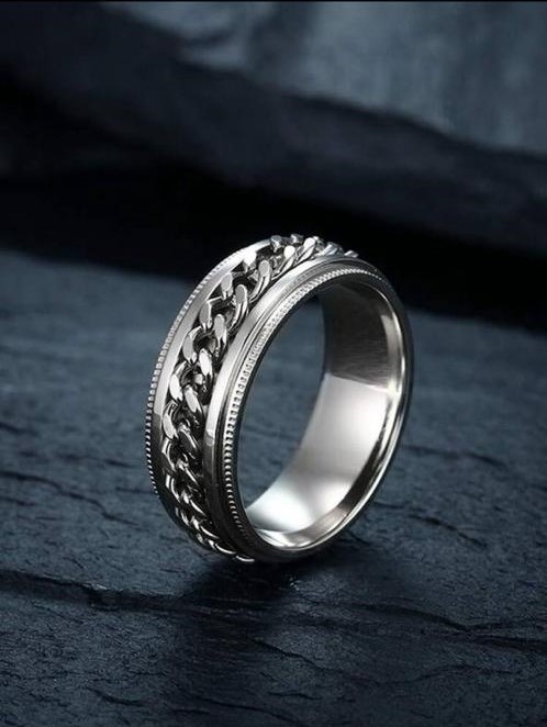 Silver Stamped Chain ring